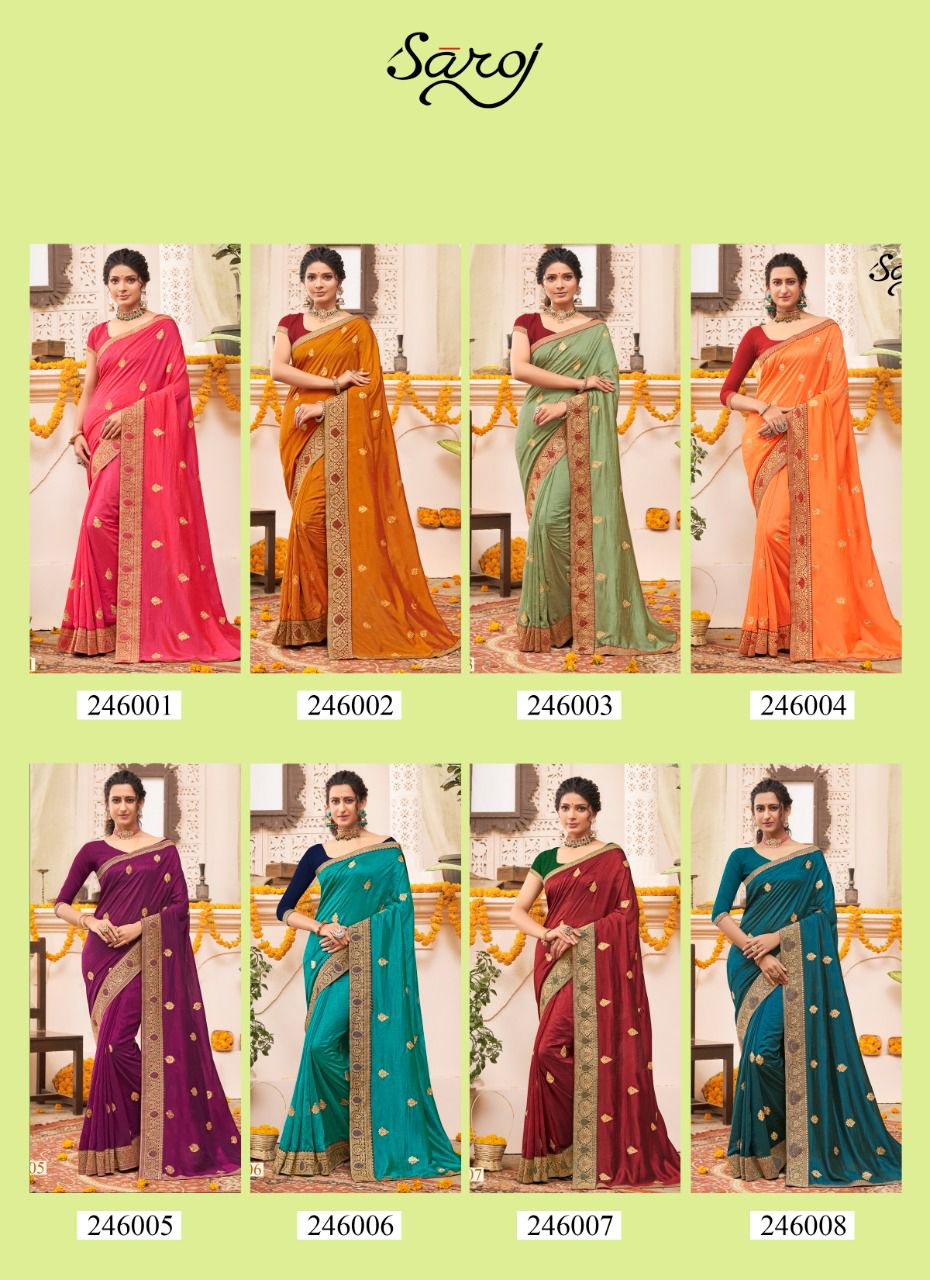 Saroj Pankhi Fancy Festive Wear Vichitra Silk Embroidery Work Saree Collection